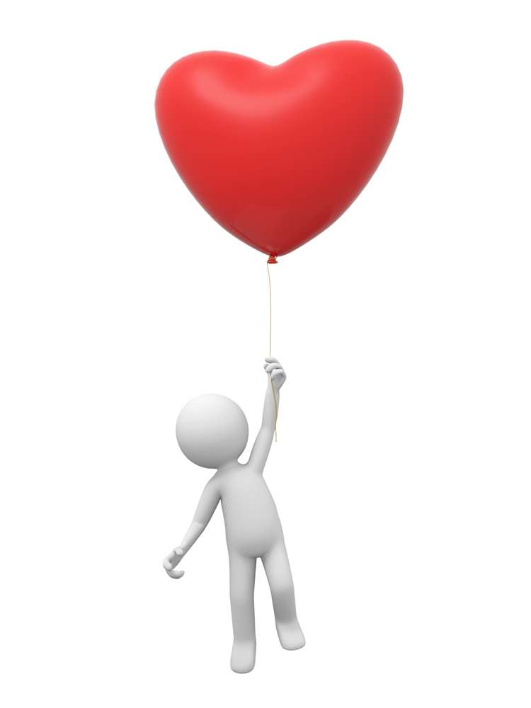A balloon heart lifting a person