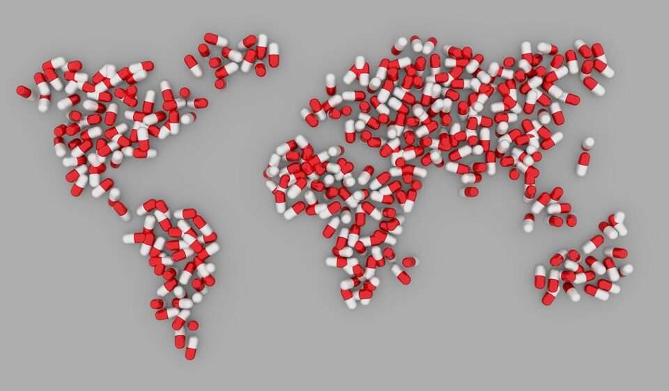 A map of the world using drug capsules