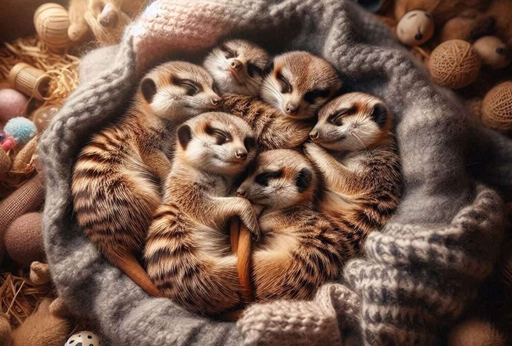 Many Meerkats sleeping together in a blanket