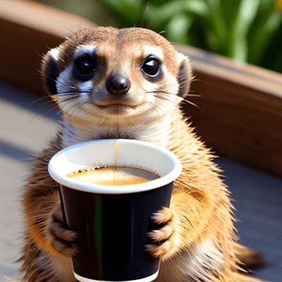 A Meerkat with a cup of coffee