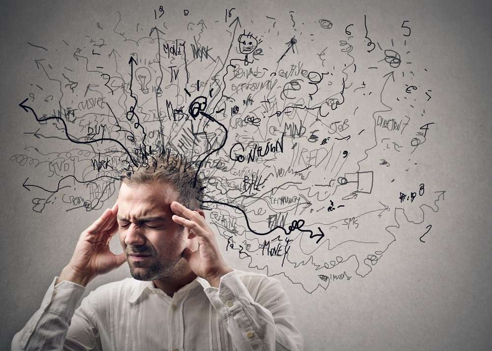 Distorted Thoughts - Paragon PsychConnect A man with lots of distorted thoughts coming out of his head