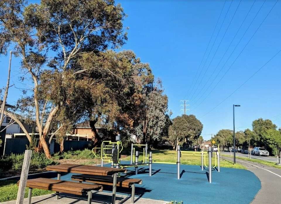 Outdoor gym in Camden Park amongst gum trees