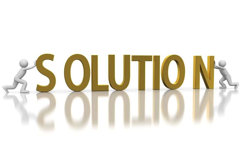 Solution - Paragon PsychConnect Two small white humanlike figures holding the word SOLUTION
