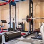Home gym setup in a garage